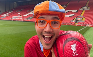 Blippi Plays Soccer At The Liverpool Football Club