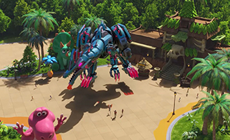 Quantum Heroes Dinoster S02E07 Baryonyx at an amusement park