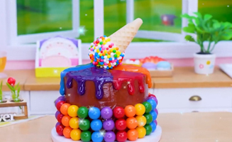 Satisfying Baking Miniature Rainbow Layer Cake - Colorful Layer Cake Challenge