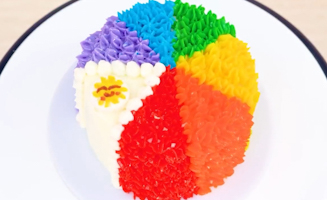 Satisfying Baking Miniature Rainbow Buttercream Cake - Homemade Cake Asmr