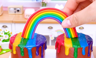 Satisfying Baking Miniature Rainbow Kitkat Bar Vs Rainbow Oreo Cake Battle