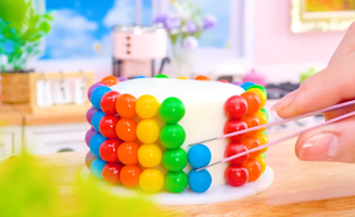 Satisfying Baking Miniature Rainbow Chocolate Kinder Cake