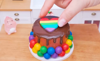 Satisfying Baking Miniature Double Rainbow Cake - Easy Mini Cake Recipes