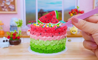 Satisfying Baking Miniature Watermelon Oreo Cake - Mini Fresh Summer Cake