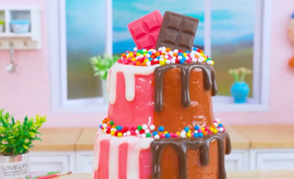 Satisfying Baking Miniature Rainbow Cake With Chocolate Drip And Rainbow Oreo