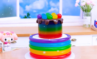 Satisfying Baking Miniature Rainbow Kitkat Cake - Chocolate Drip Cake Diy