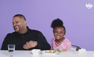 Kid Tries Ants On A Log With Her Dad