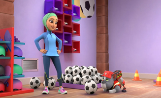 Rubble and Crew S04E12 The Crew Builds a Sporting Goods Store - The Crew Plays Construction Vehicle Soccer